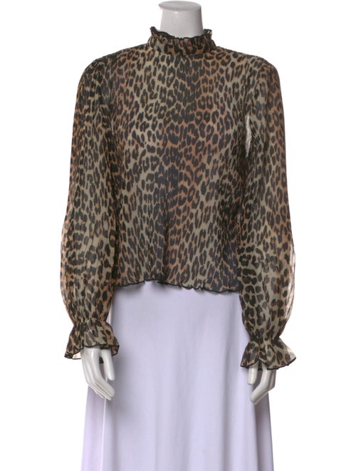 Ganni Animal Print Mock Neck Blouse