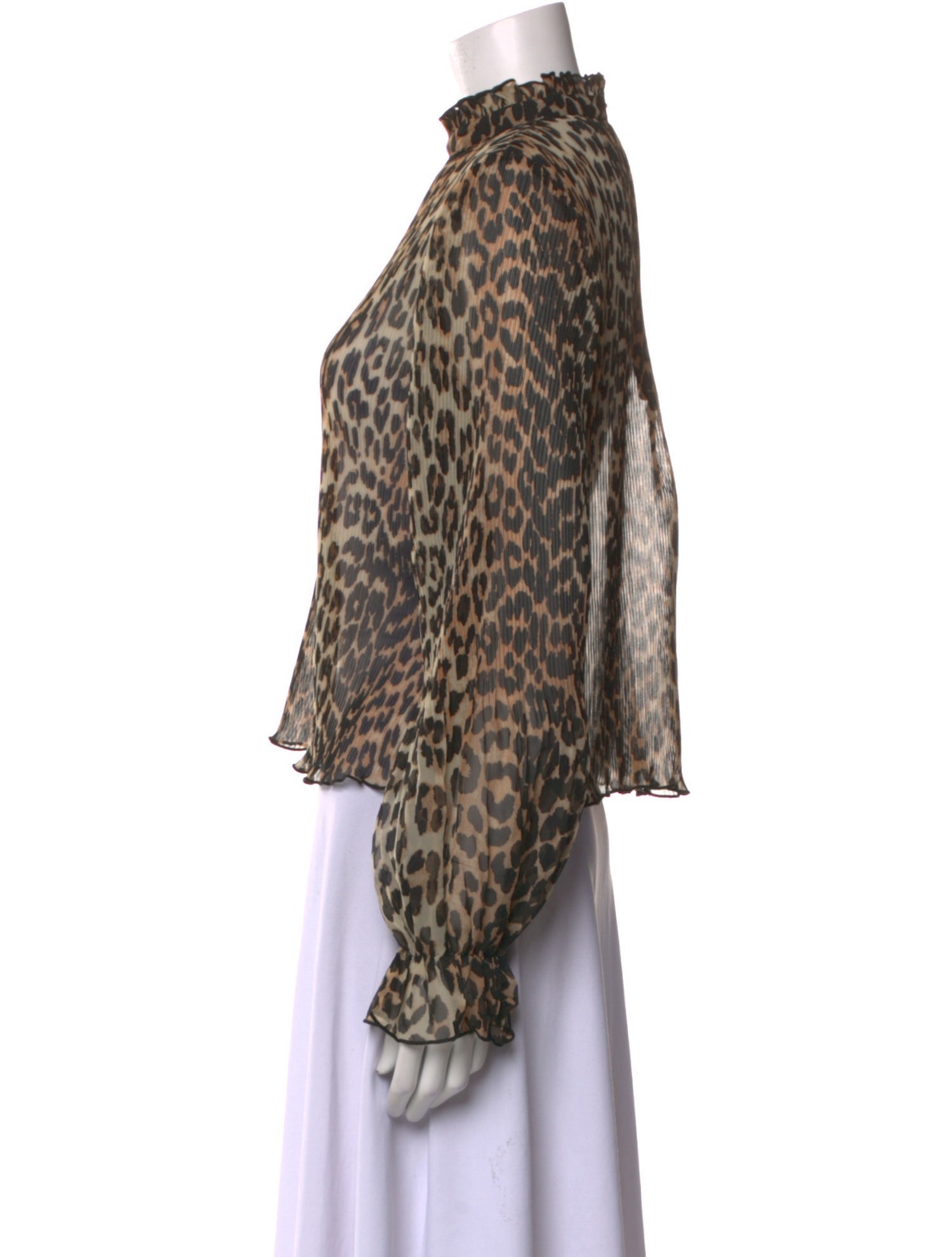 Ganni Animal Print Mock Neck Blouse