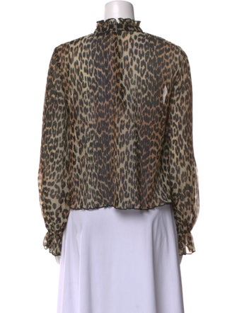 Ganni Animal Print Mock Neck Blouse