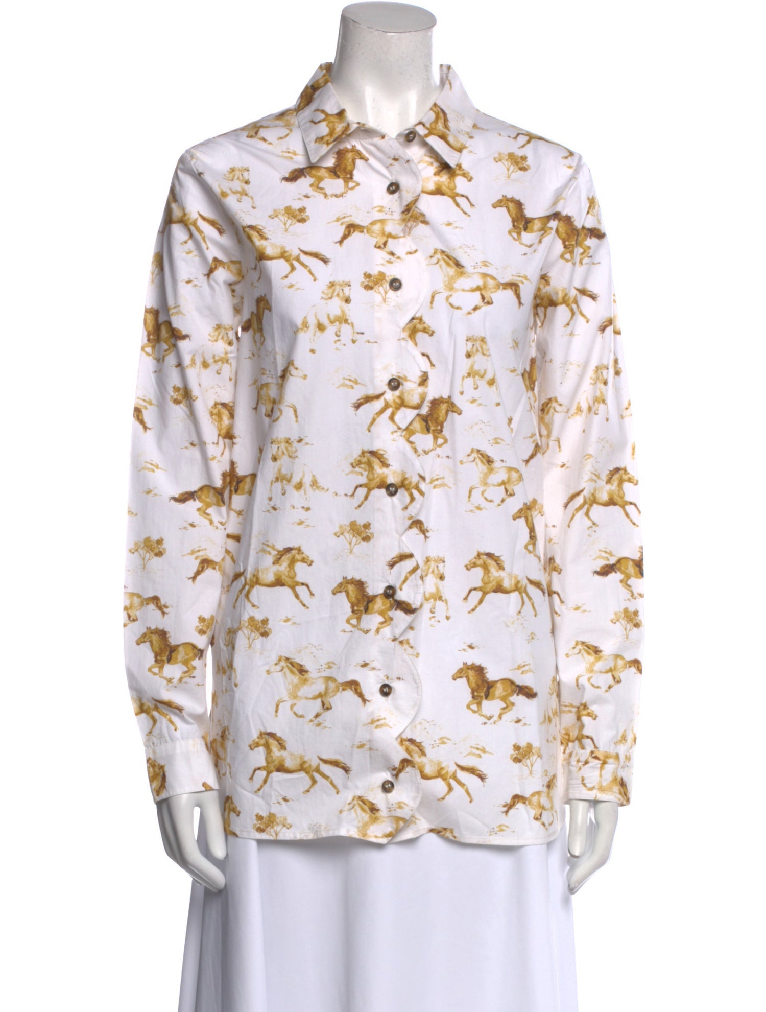 Ganni Printed Long Sleeve Button-Up Top