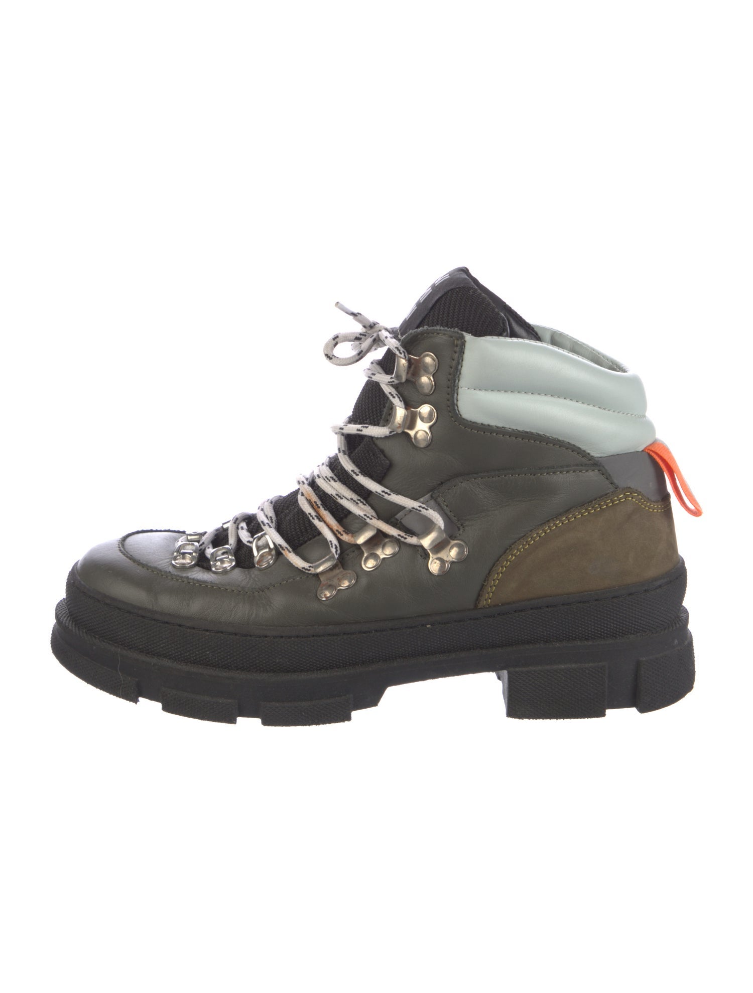 Ganni Leather Colorblock Pattern Hiking Boots