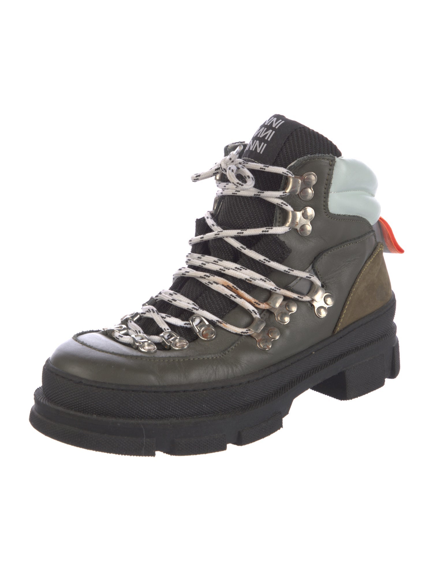 Ganni Leather Colorblock Pattern Hiking Boots