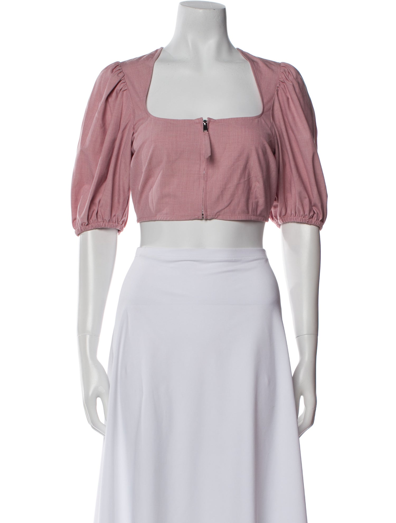 Ganni Square Neckline Three-Quarter Sleeve Crop Top