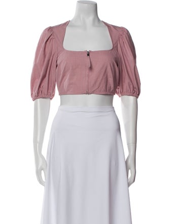 Ganni Square Neckline Three-Quarter Sleeve Crop Top