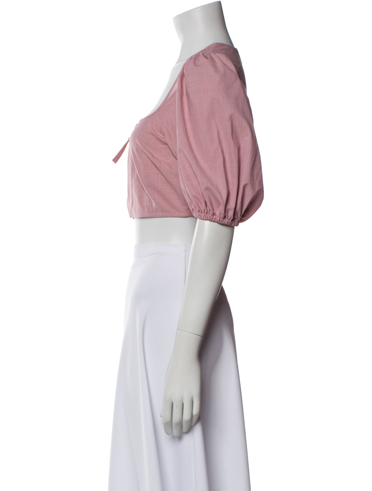 Ganni Square Neckline Three-Quarter Sleeve Crop Top