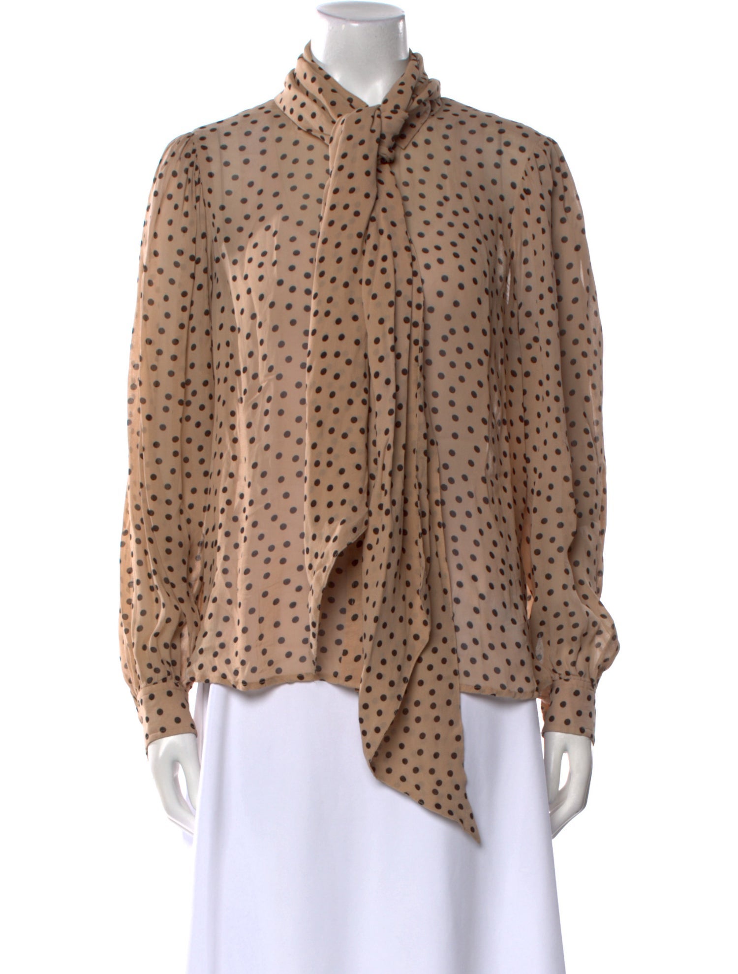 Ganni Polka Dot Print Mock Neck Blouse
