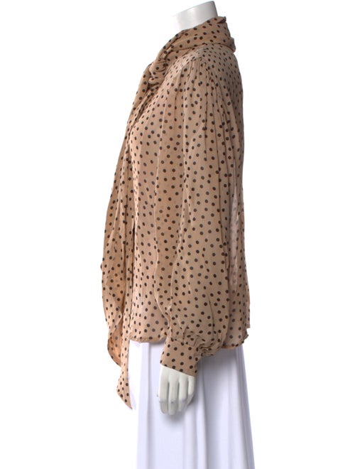 Ganni Polka Dot Print Mock Neck Blouse