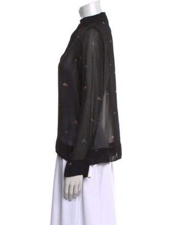 Ganni Printed Mock Neck Button-Up Top