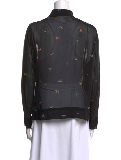 Ganni Printed Mock Neck Button-Up Top