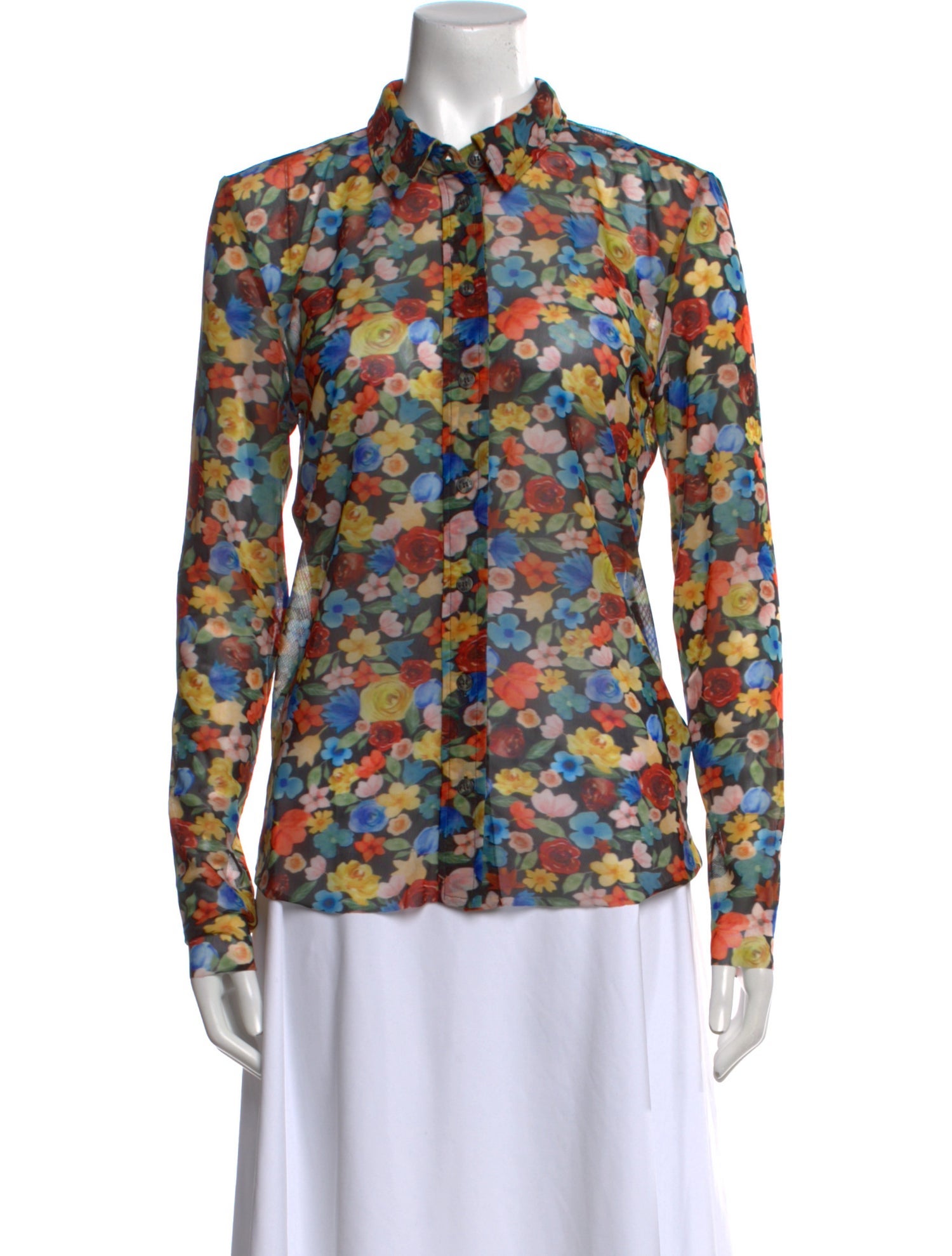 Ganni Floral Print Long Sleeve Button-Up Top w/ Tags
