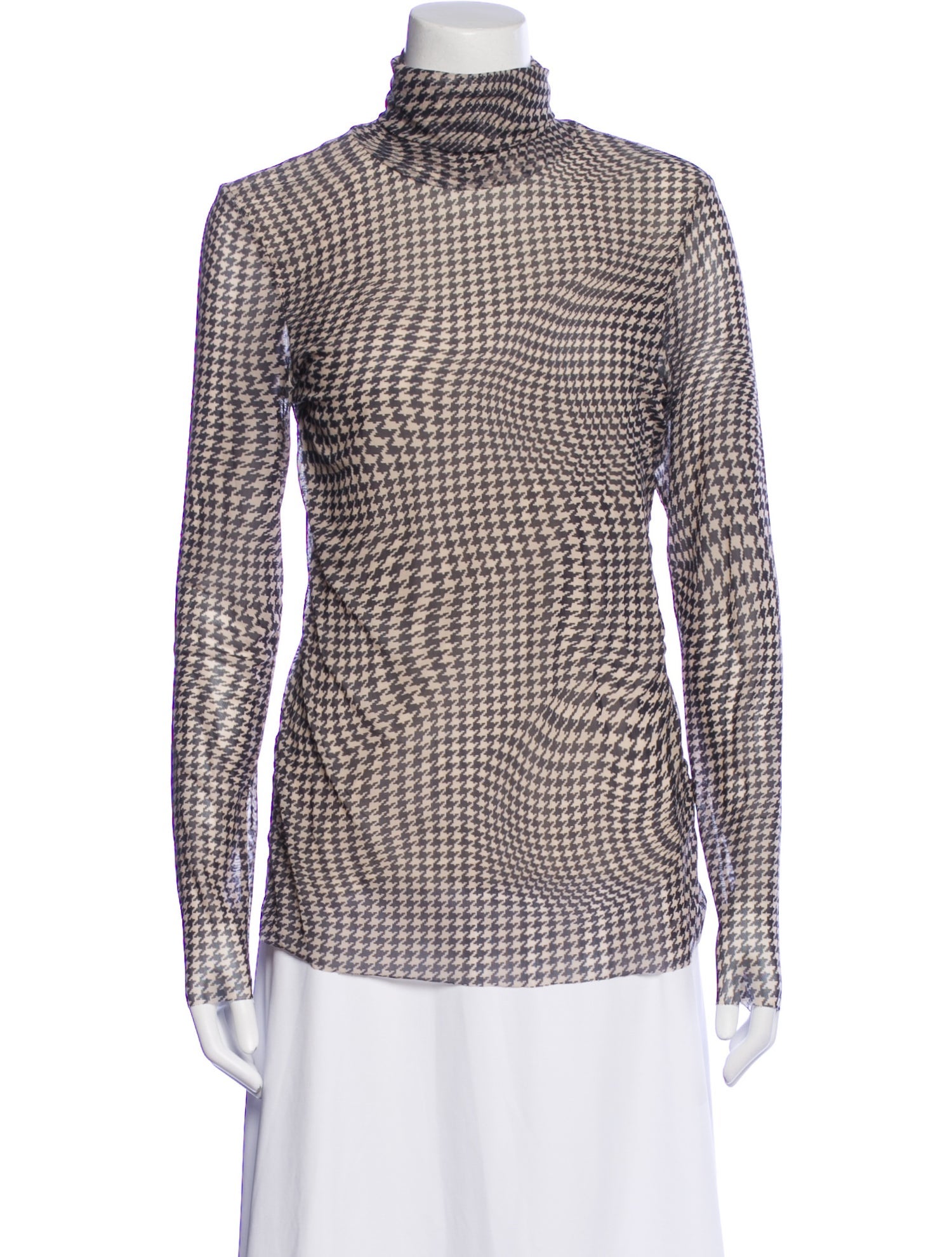 Ganni Houndstooth Print Turtleneck Top