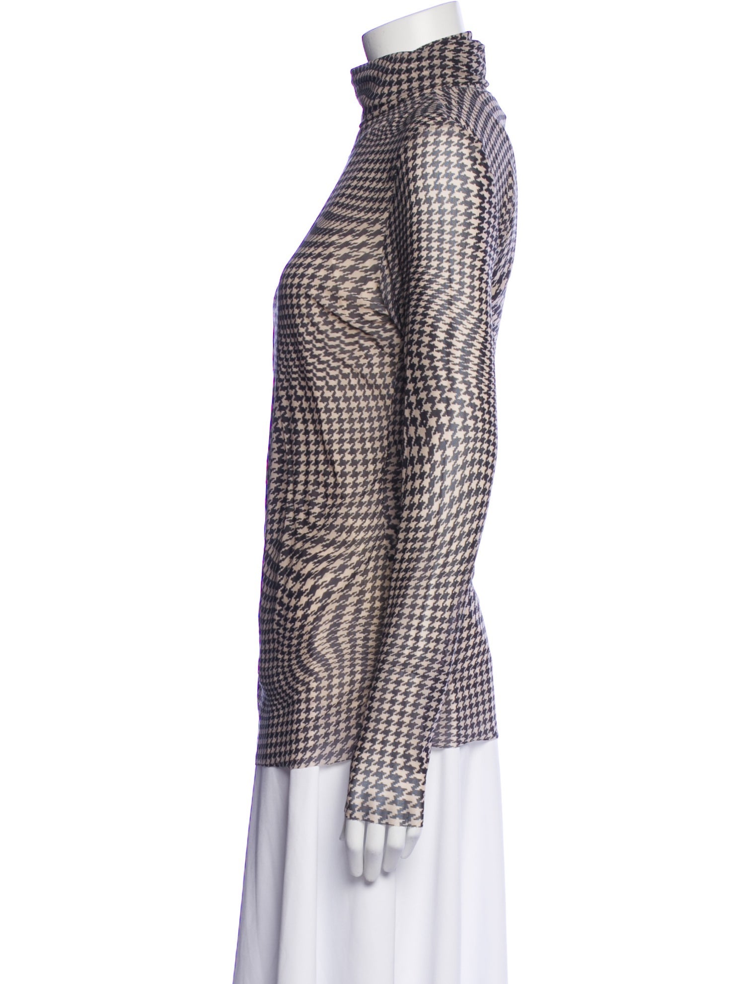 Ganni Houndstooth Print Turtleneck Top