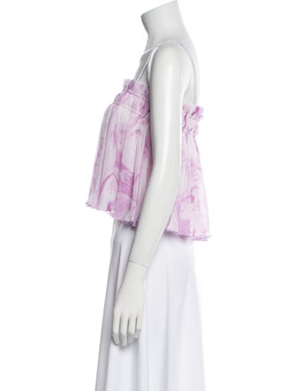 Ganni Floral Print Square Neckline Crop Top