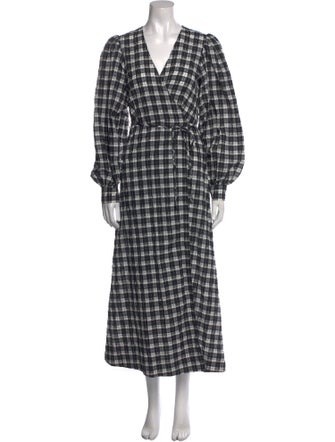 Ganni Plaid Print Long Dress