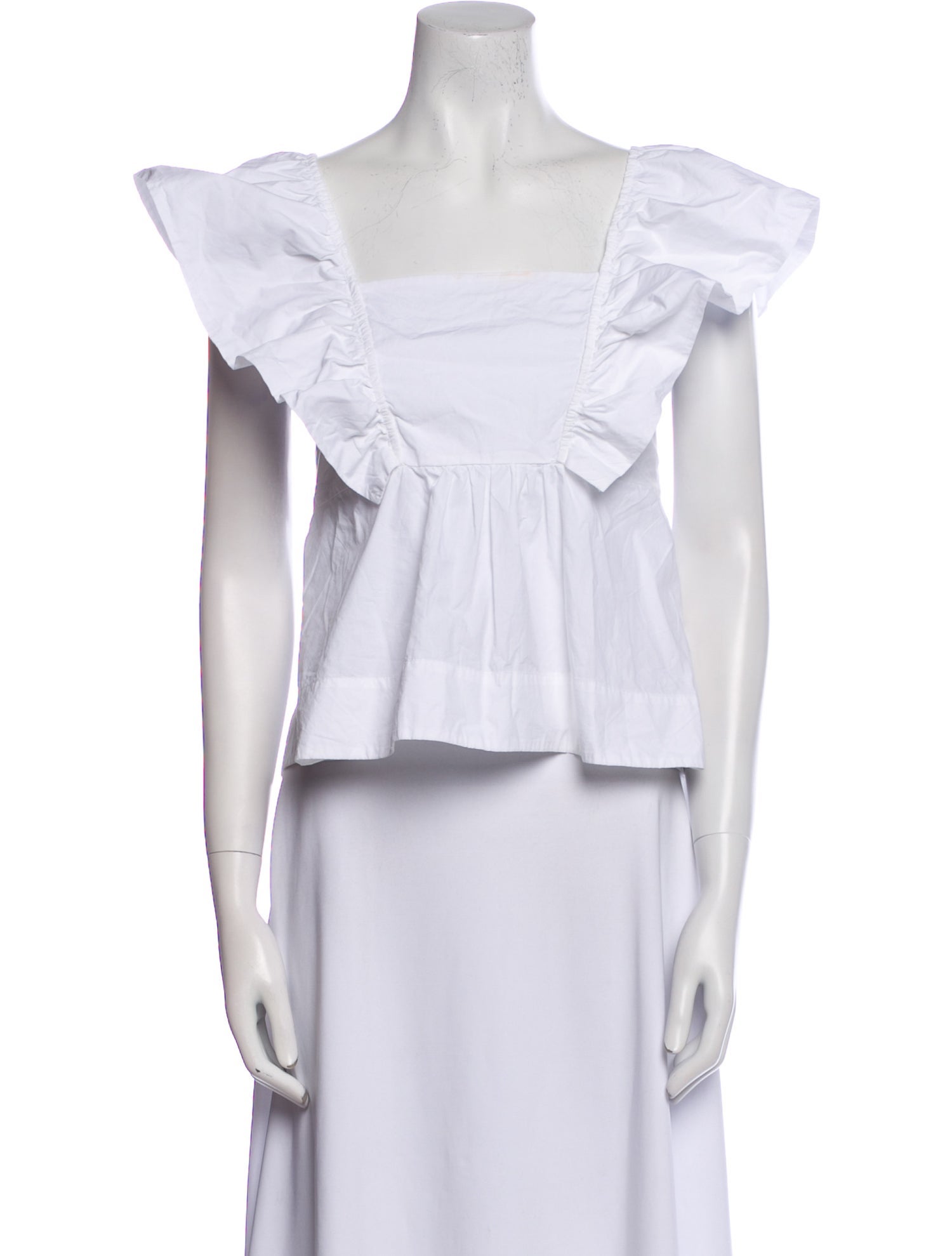 Ganni Square Neckline Short Sleeve Crop Top