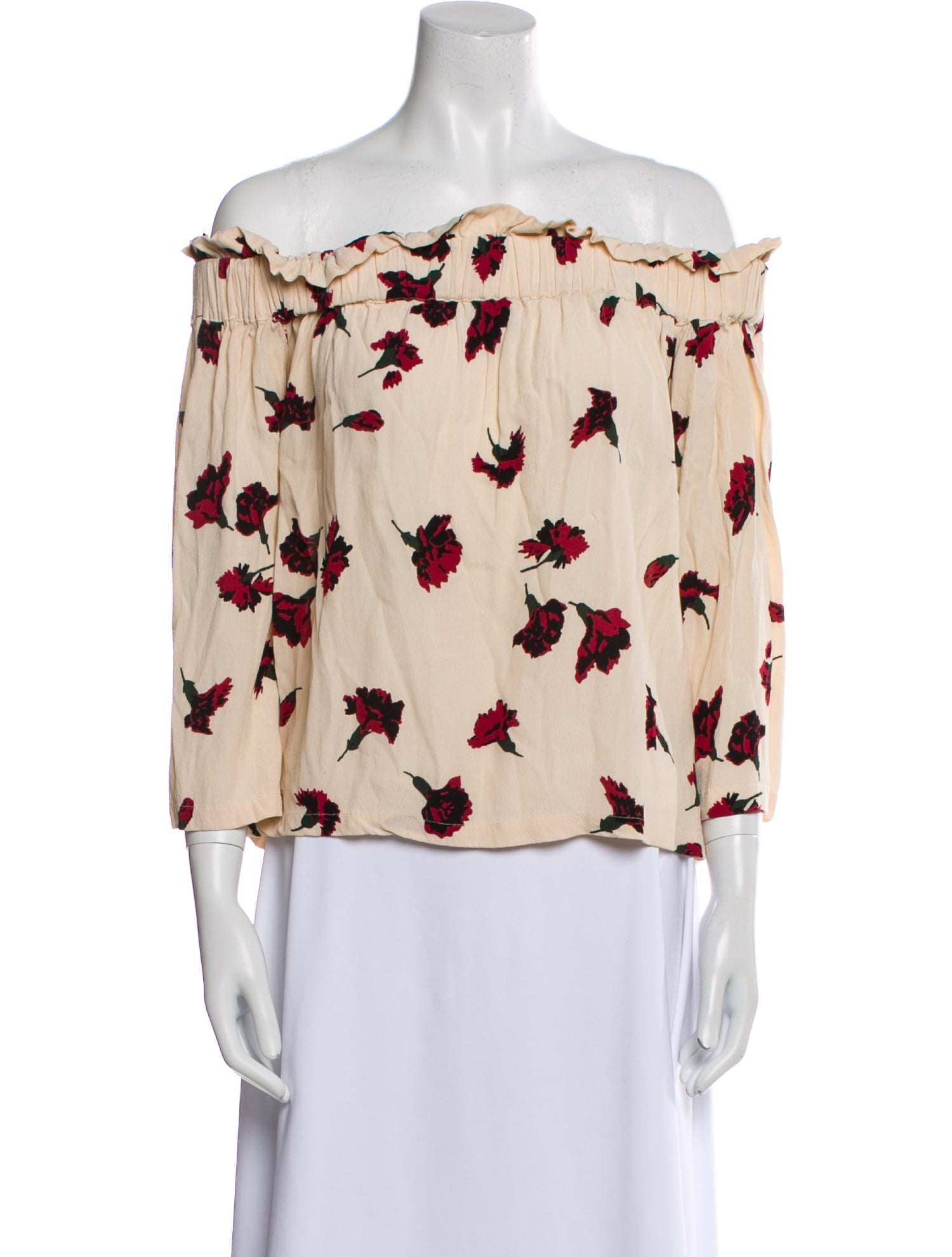 Ganni Floral Print Off-The-Shoulder Blouse