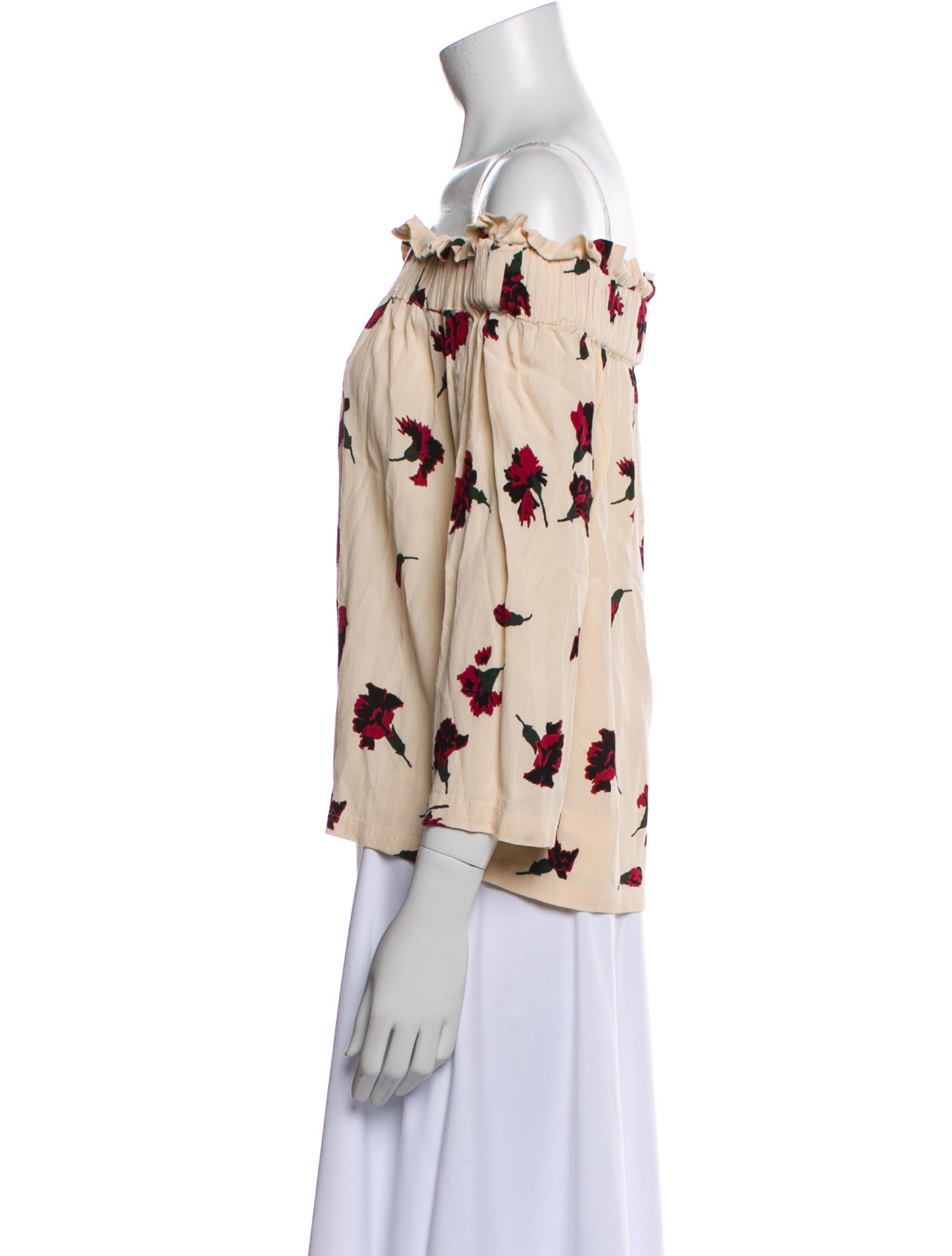 Ganni Floral Print Off-The-Shoulder Blouse