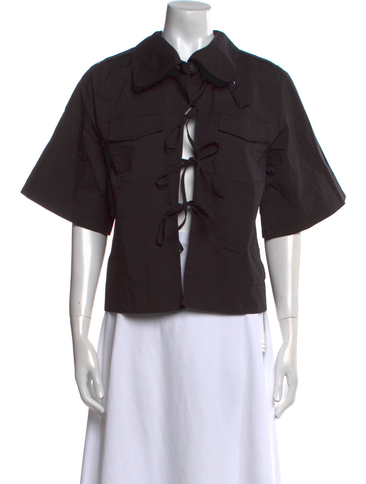 Ganni Three-Quarter Sleeve Button-Up Top