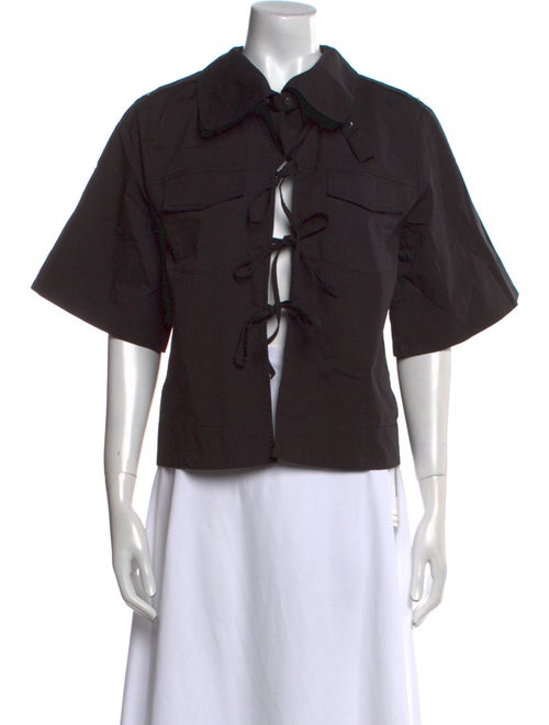 Ganni Three-Quarter Sleeve Button-Up Top