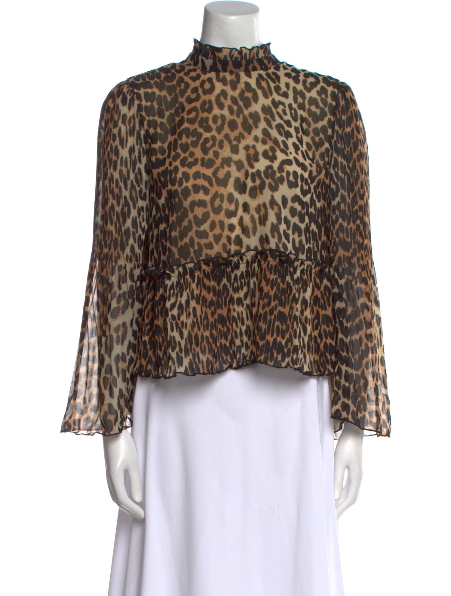 Ganni Animal Print Mock Neck Blouse