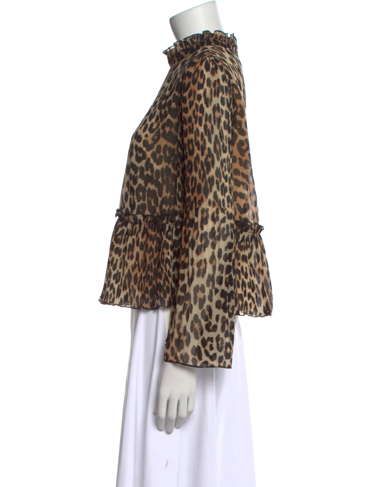 Ganni Animal Print Mock Neck Blouse