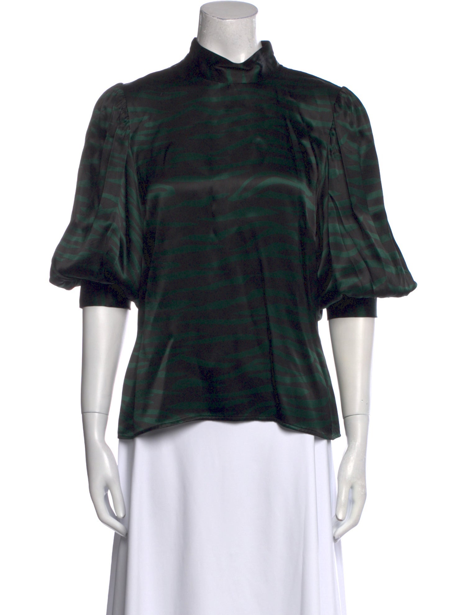 Ganni Printed Mock Neck Button-Up Top