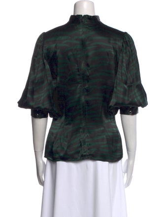 Ganni Printed Mock Neck Button-Up Top