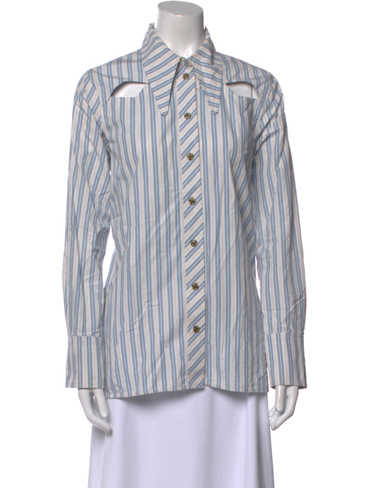 Ganni Striped Long Sleeve Button-Up Top
