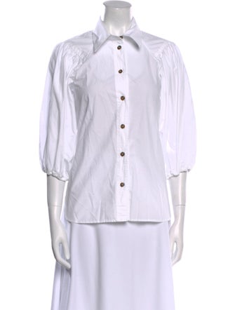 Ganni Three-Quarter Sleeve Button-Up Top