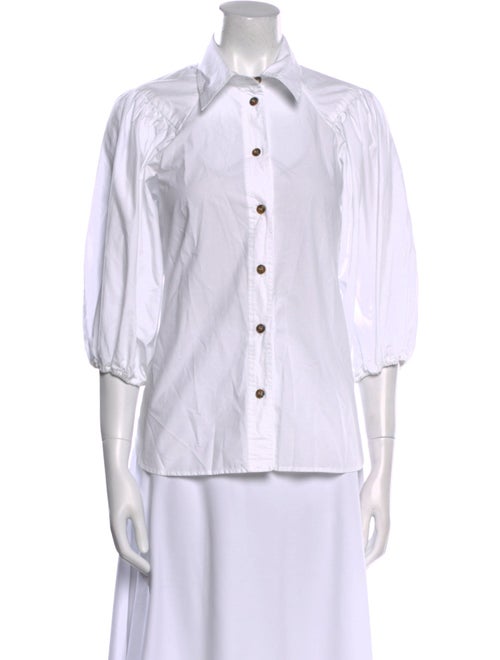 Ganni Three-Quarter Sleeve Button-Up Top
