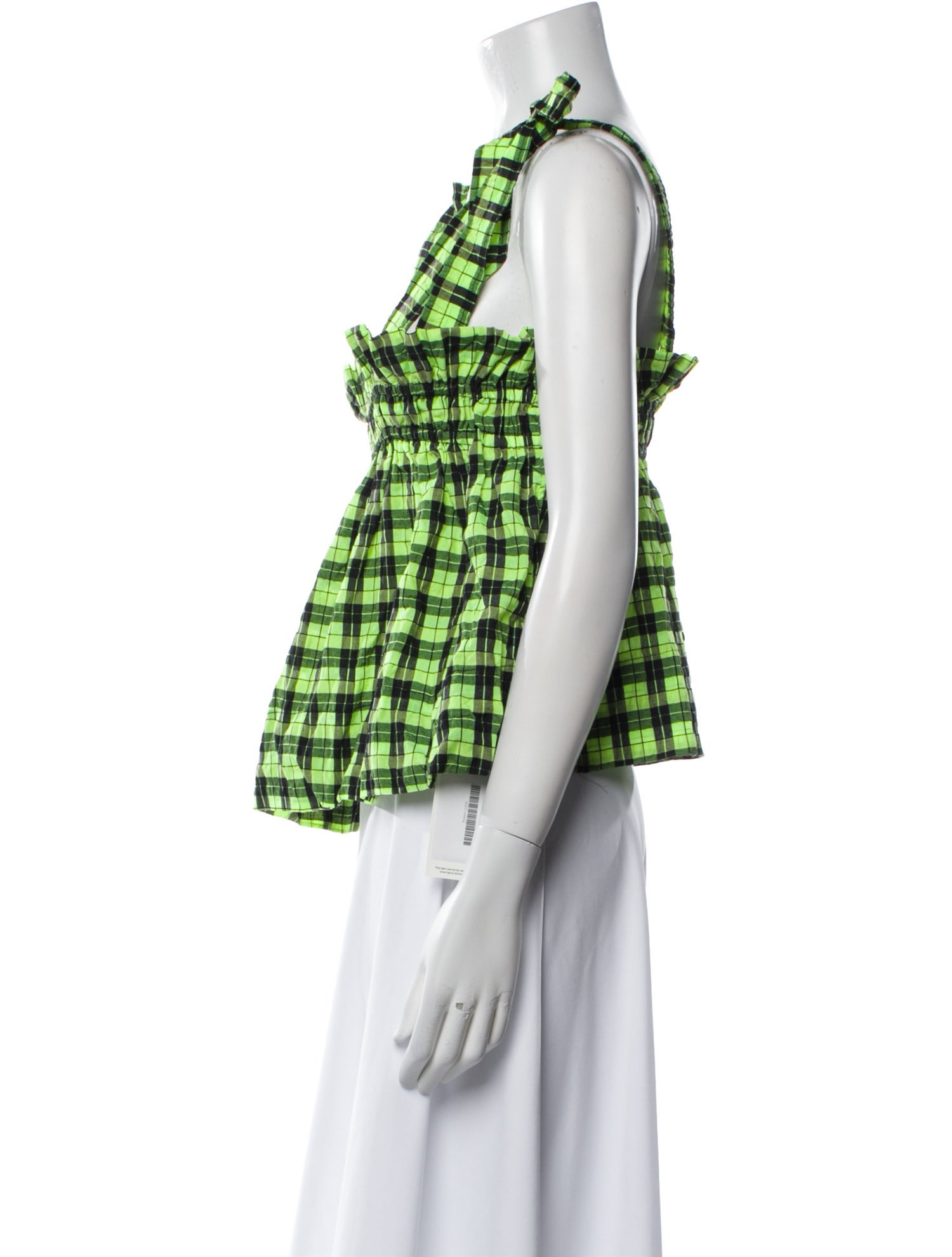 Ganni Plaid Print Square Neckline Crop Top