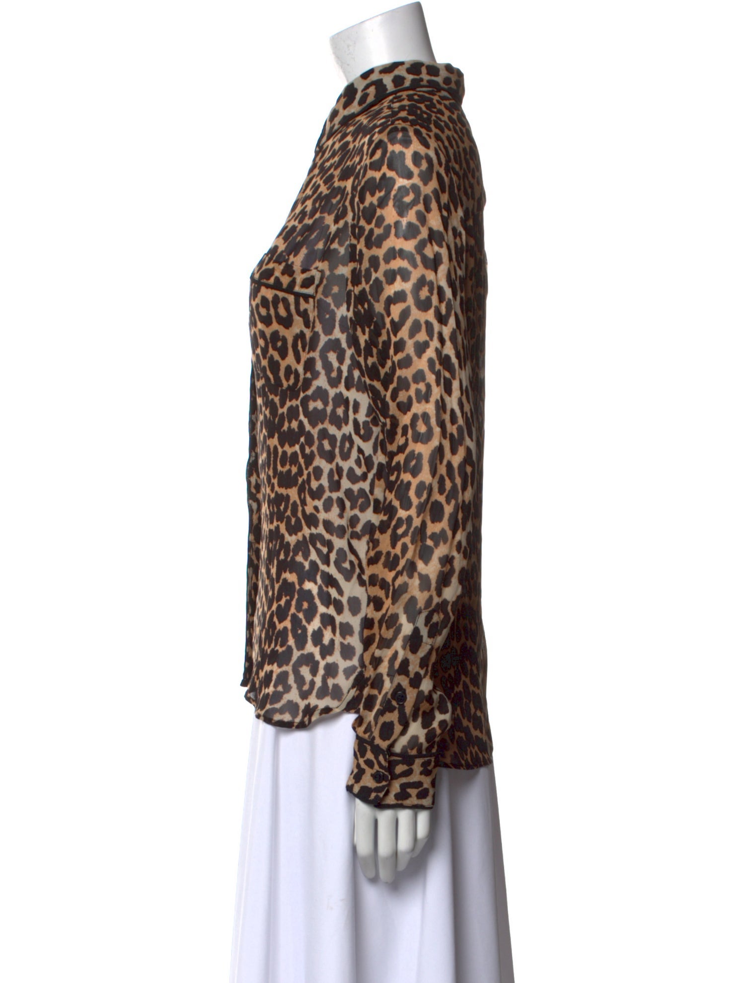 Ganni Animal Print Mock Neck Button-Up Top