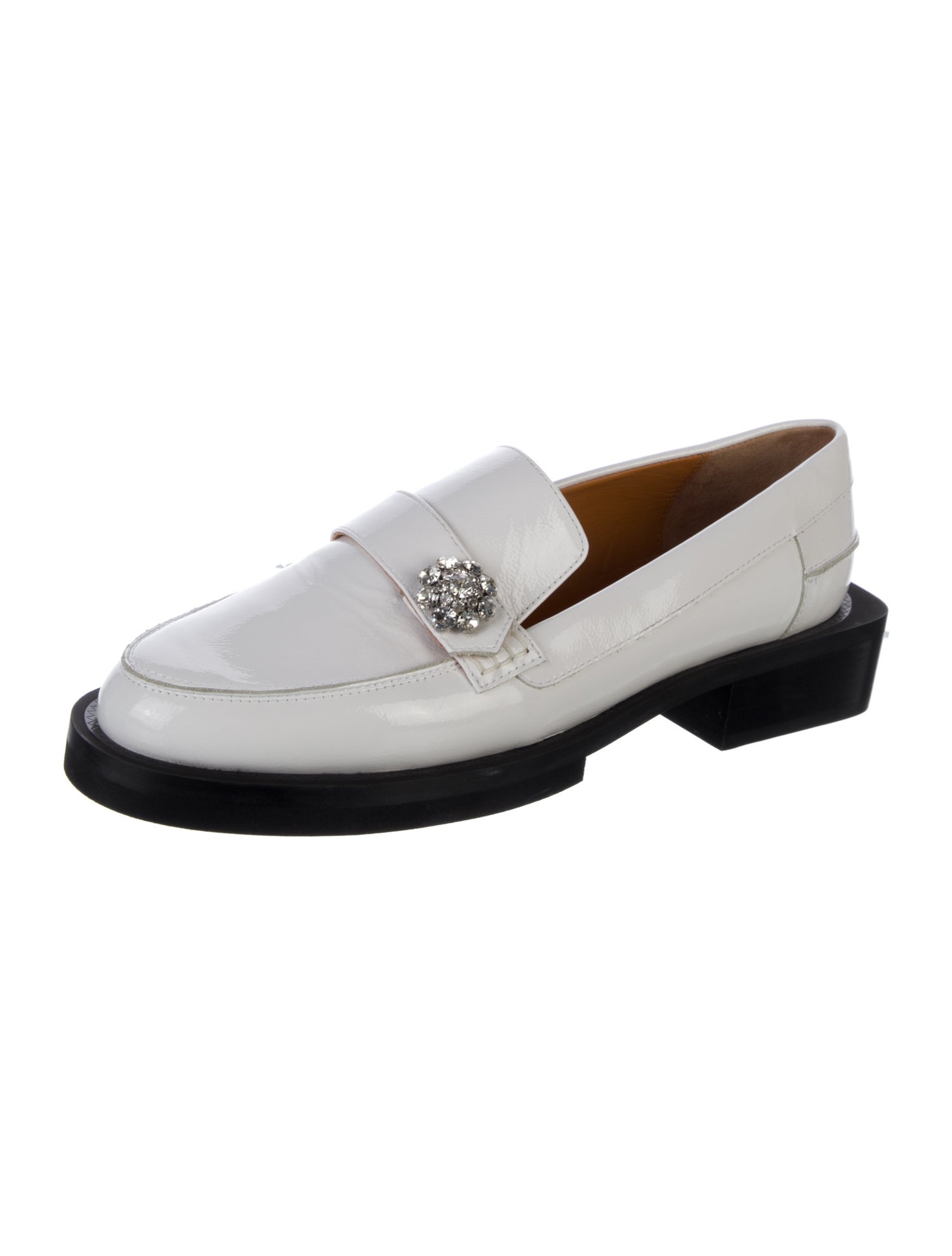 Ganni Leather Crystal Embellishments Loafers