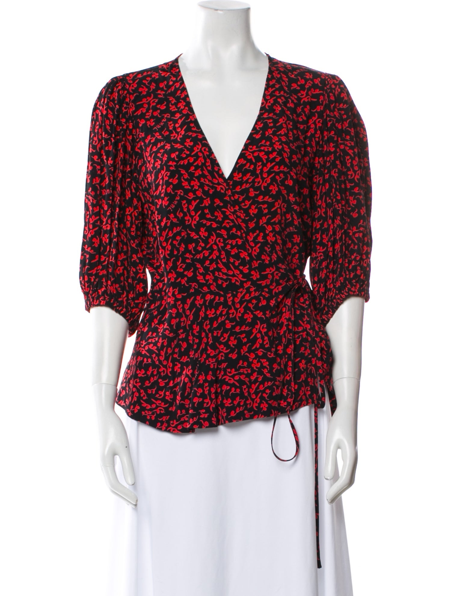 Ganni Printed V-Neck Blouse