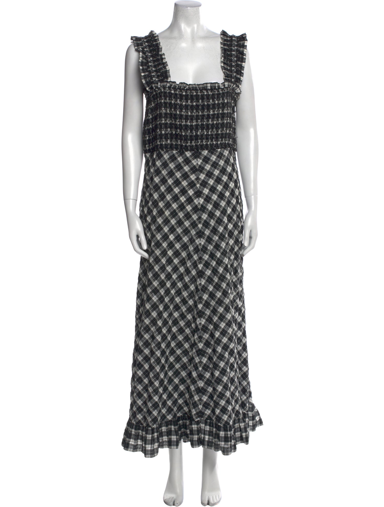 Ganni Plaid Print Long Dress