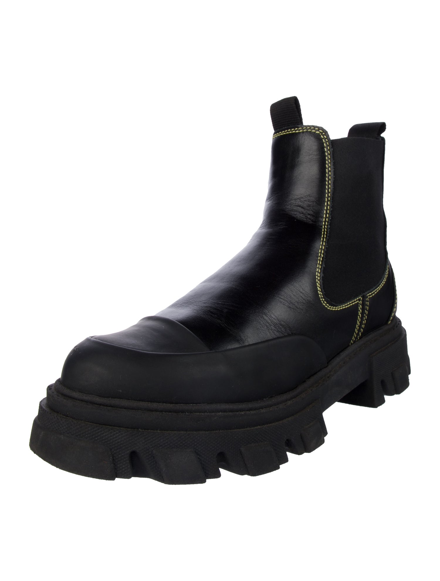 Ganni Leather Whipstitch Trim Chelsea Boots