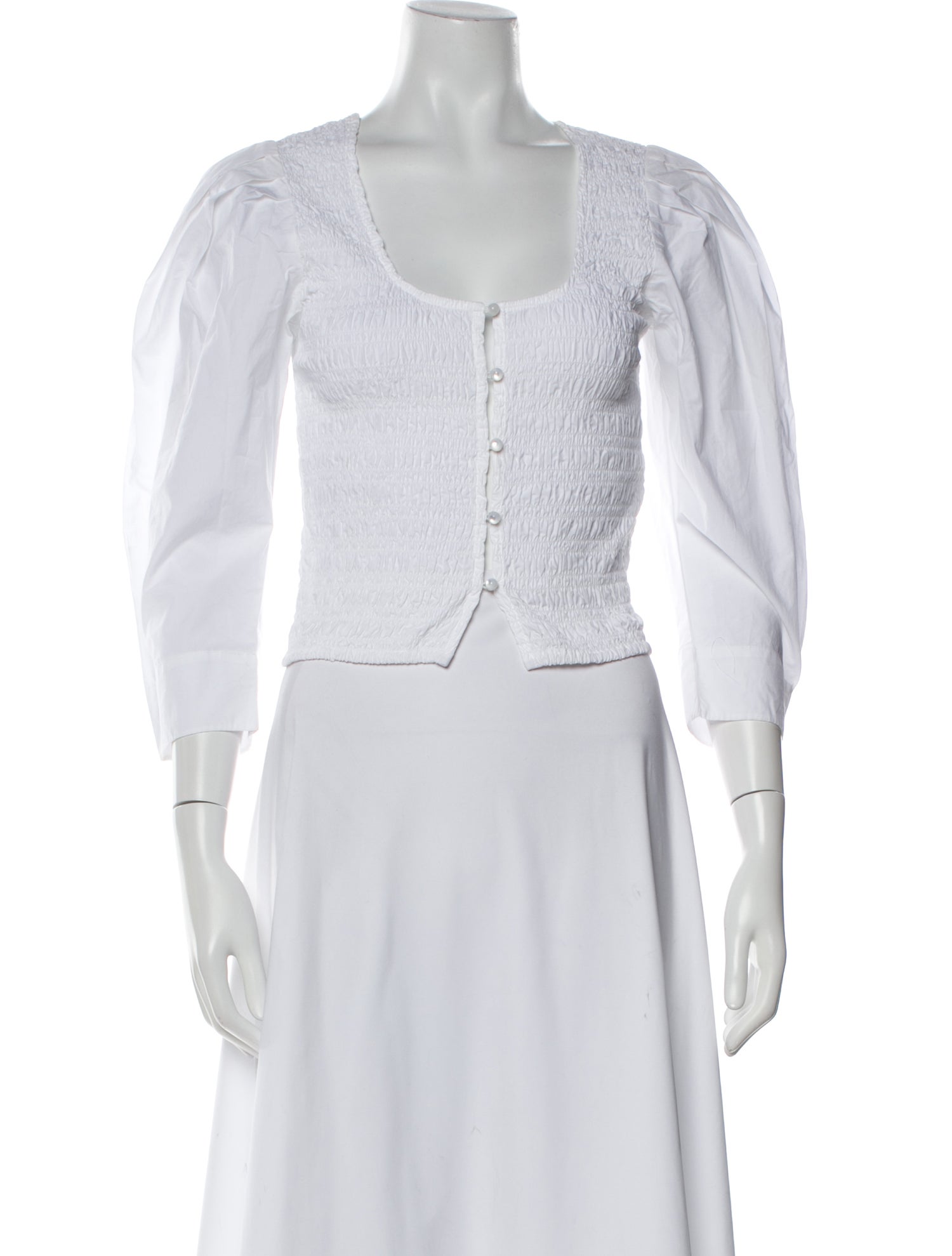 Ganni Scoop Neck Three-Quarter Sleeve Crop Top