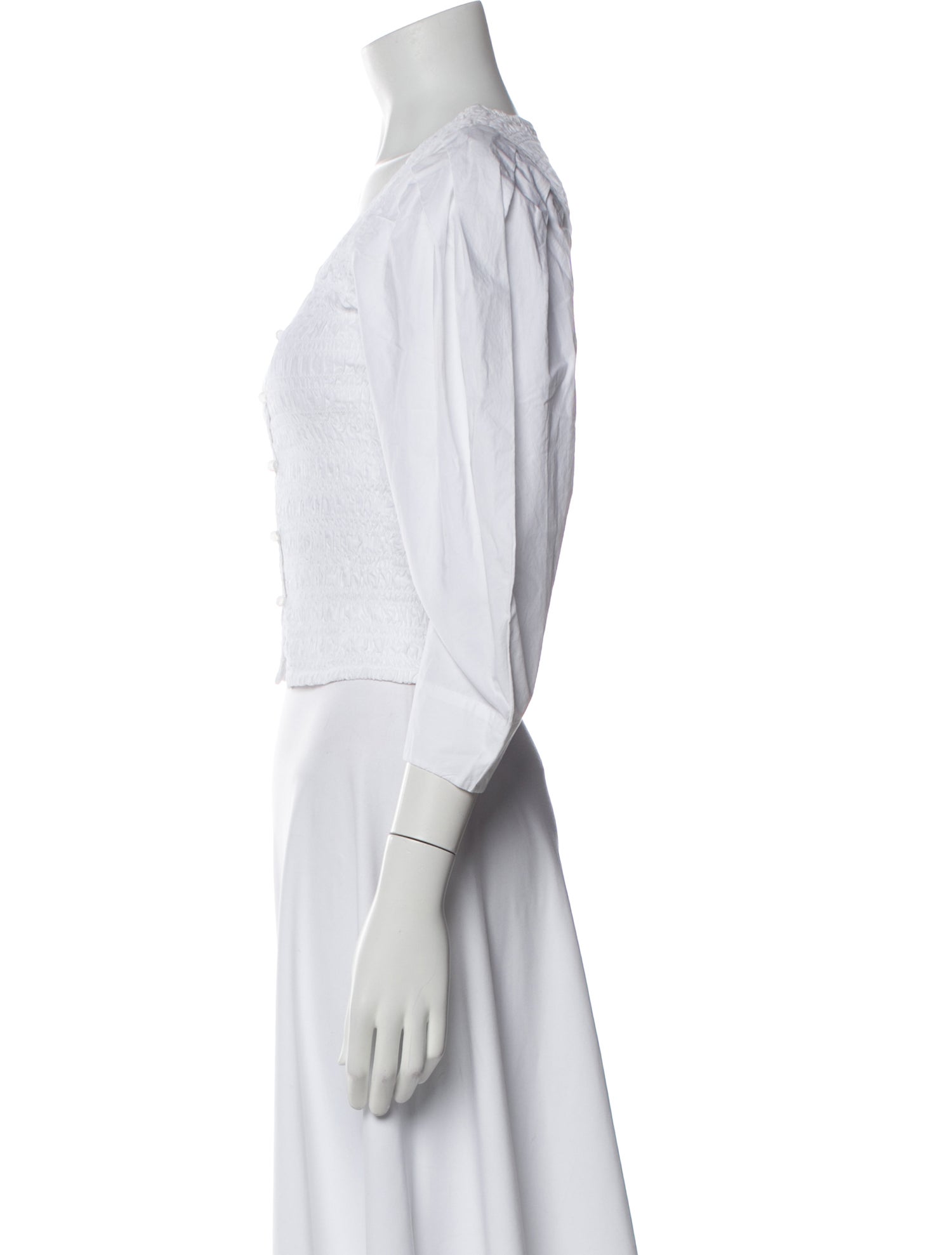 Ganni Scoop Neck Three-Quarter Sleeve Crop Top