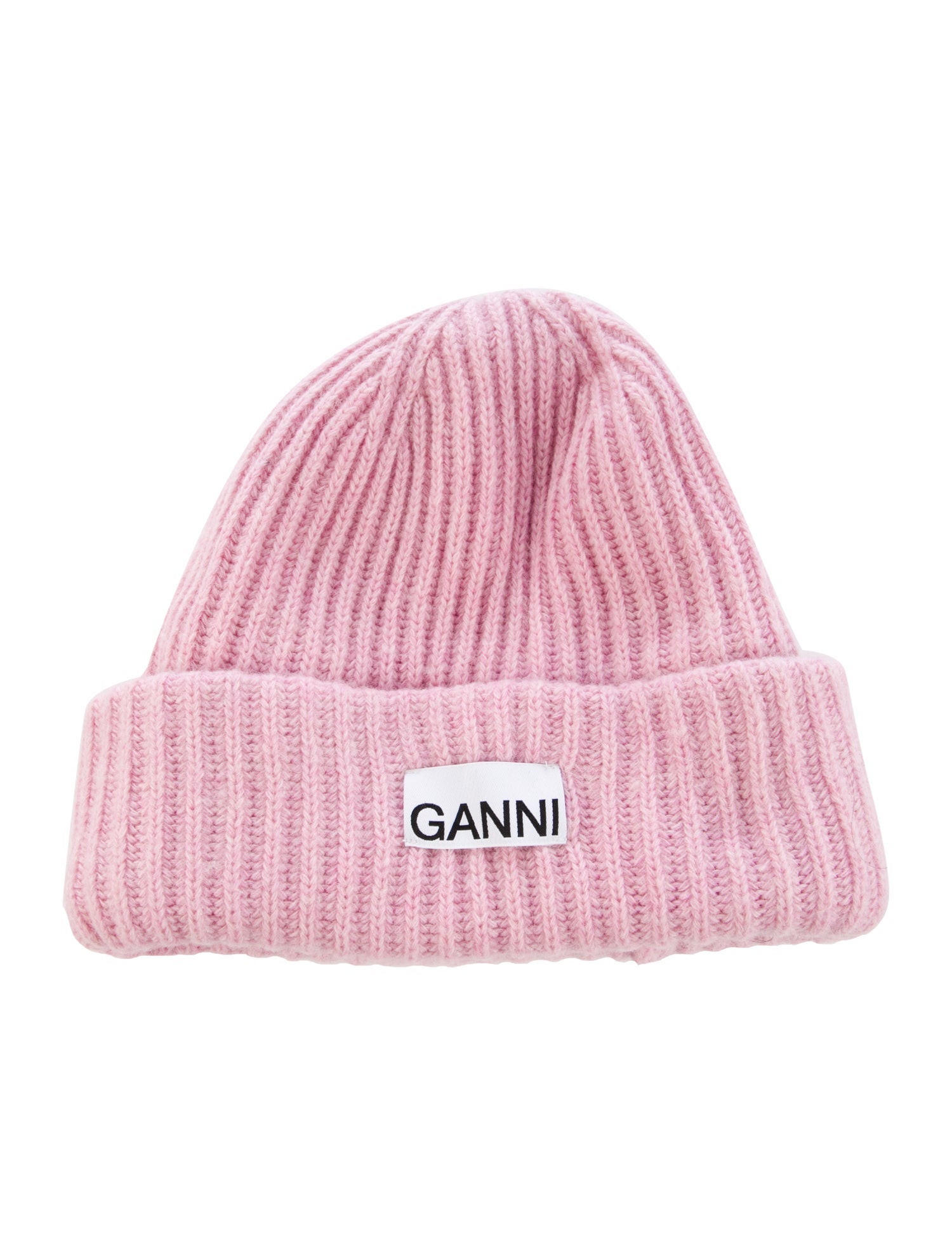 Ganni Wool Logo Patch Winter Knitted Beanie Size O/S w/Tags