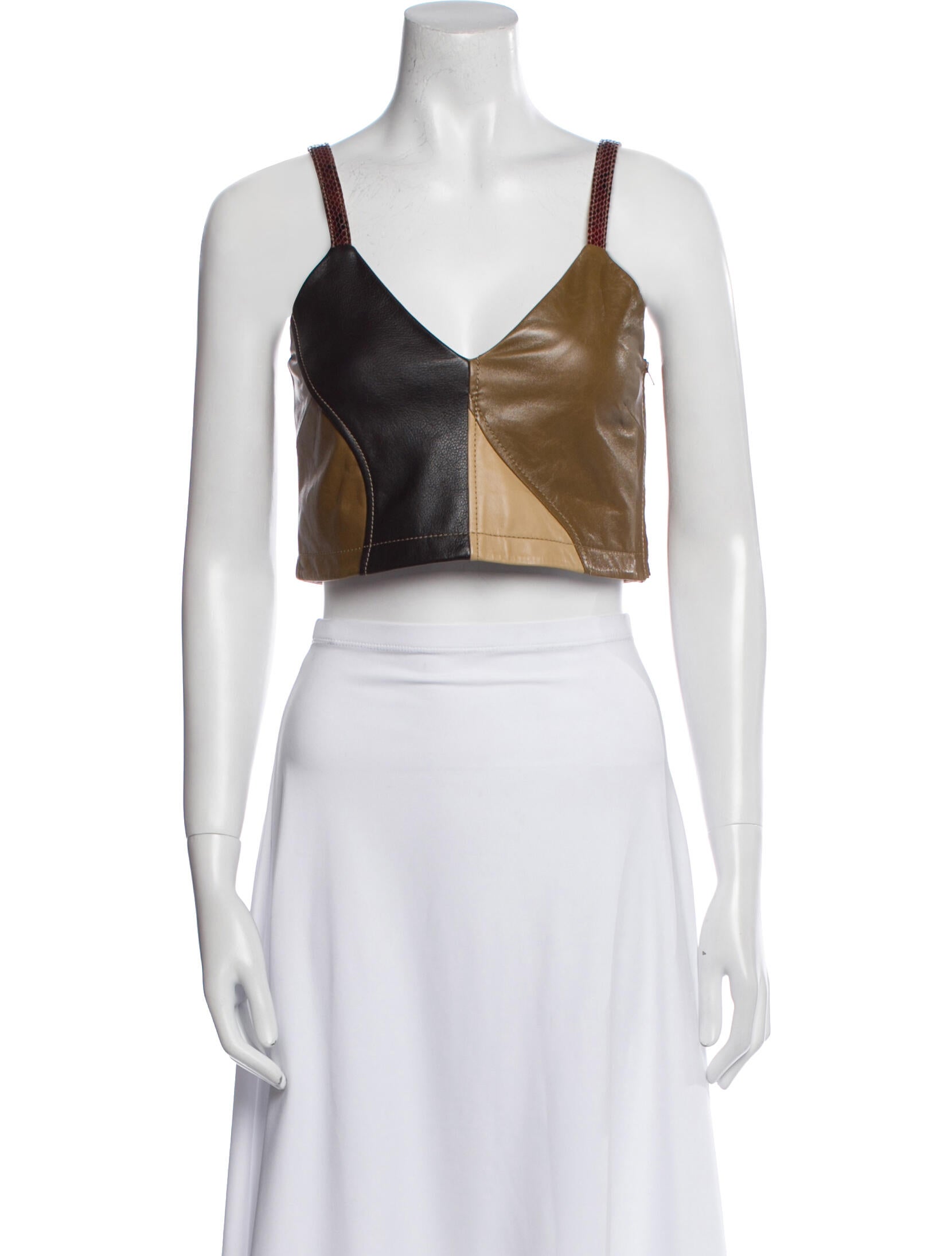 Ganni Lamb Leather V-Neck Crop Top w/ Tags