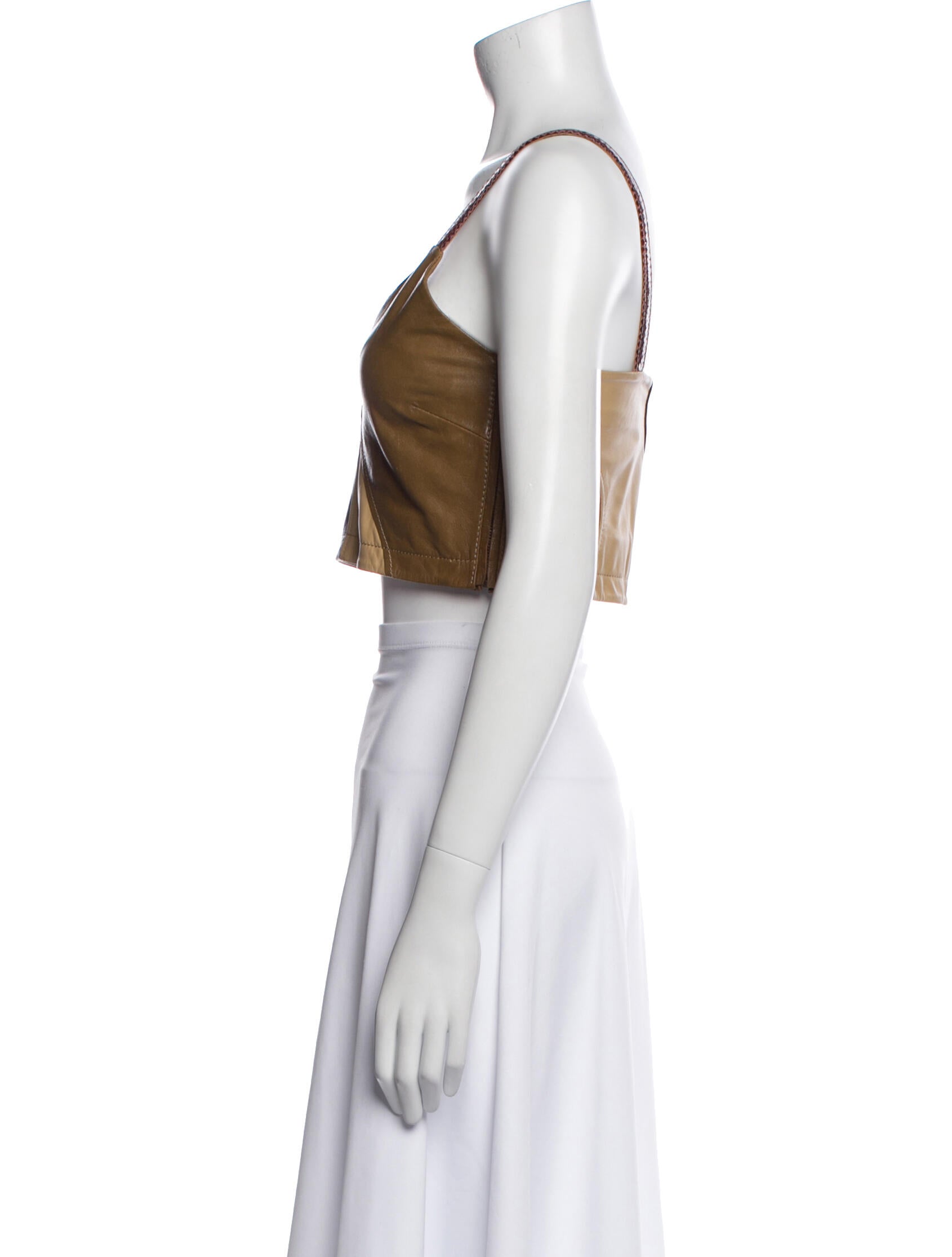 Ganni Lamb Leather V-Neck Crop Top w/ Tags