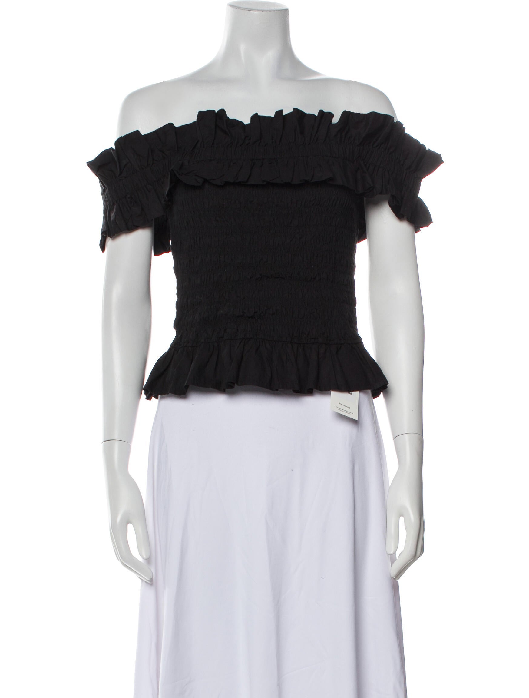 Ganni Off-The-Shoulder Short Sleeve Crop Top