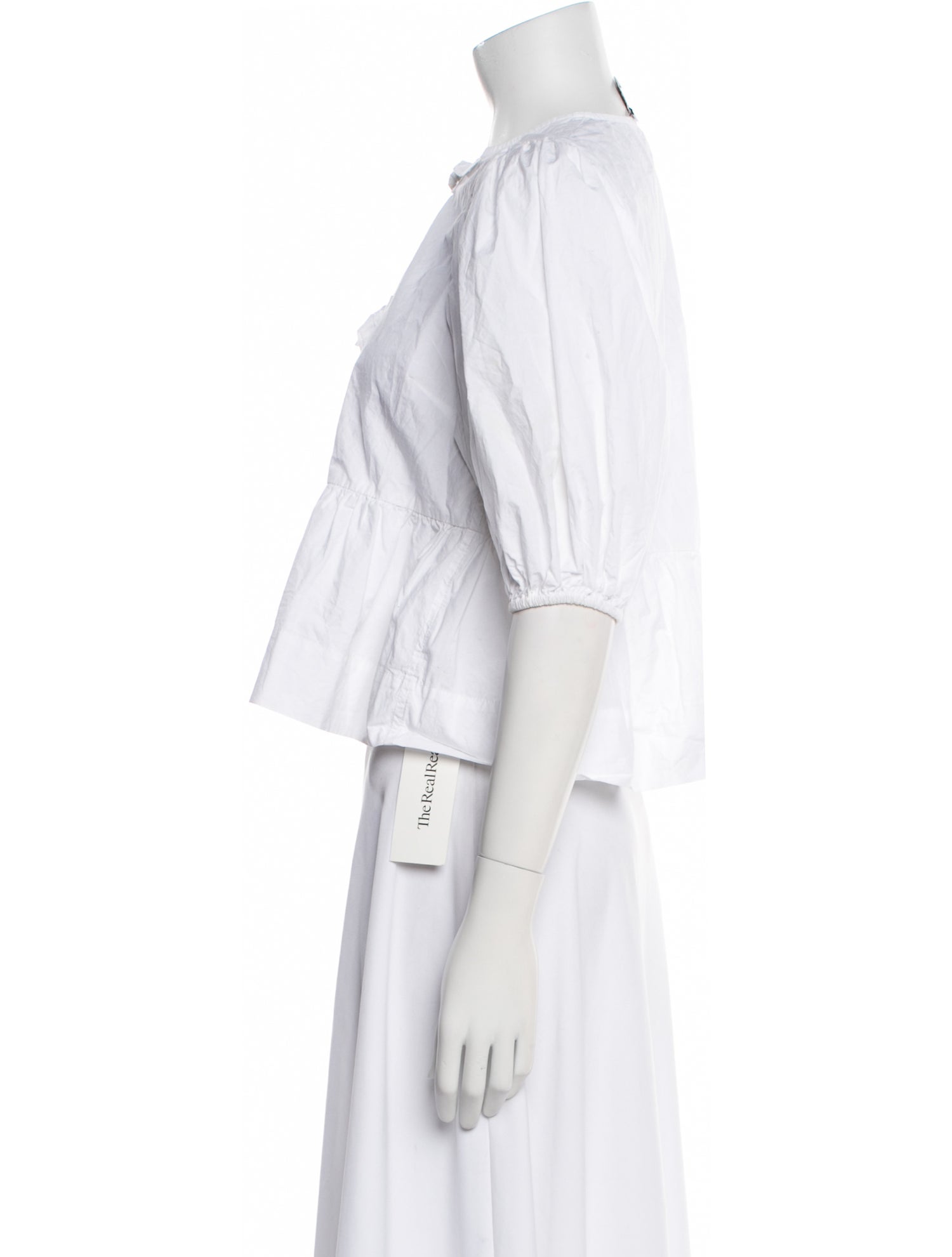 Ganni Tie Neck Three-Quarter Sleeve Crop Top