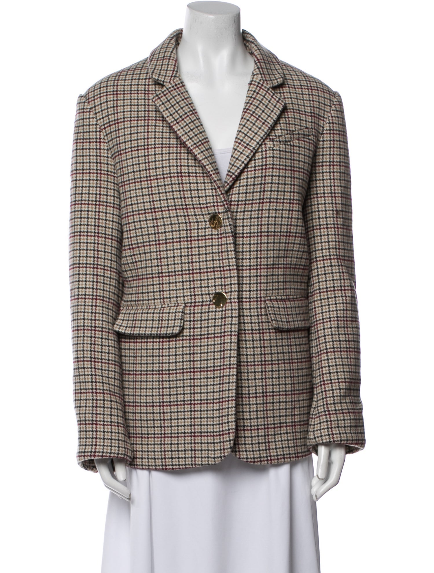 Ganni Wool Plaid Print Blazer