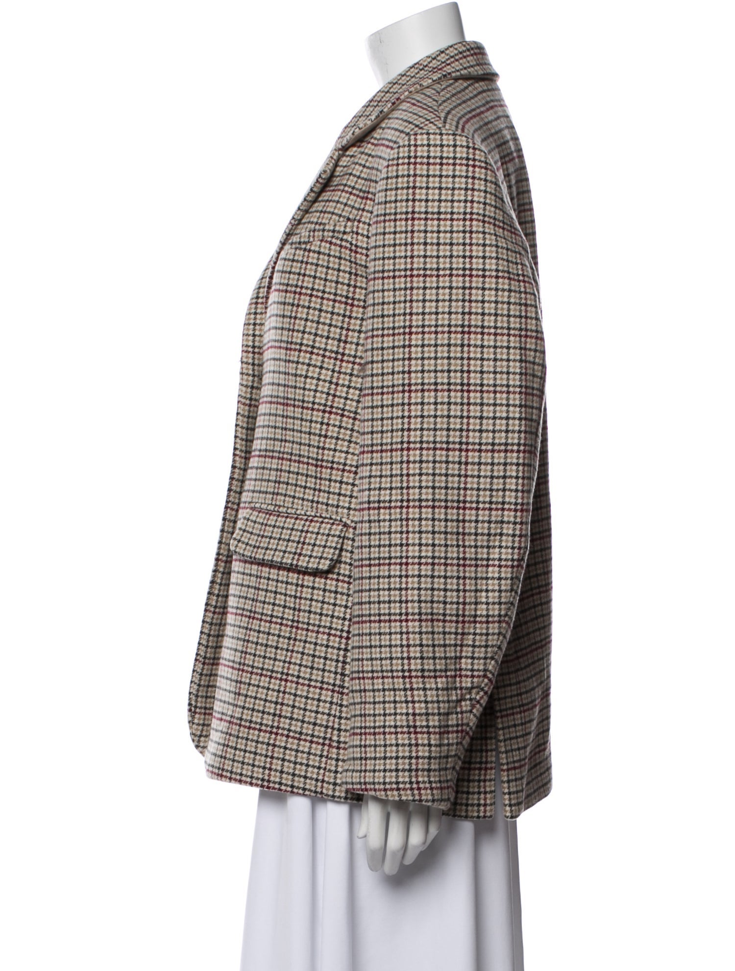 Ganni Wool Plaid Print Blazer