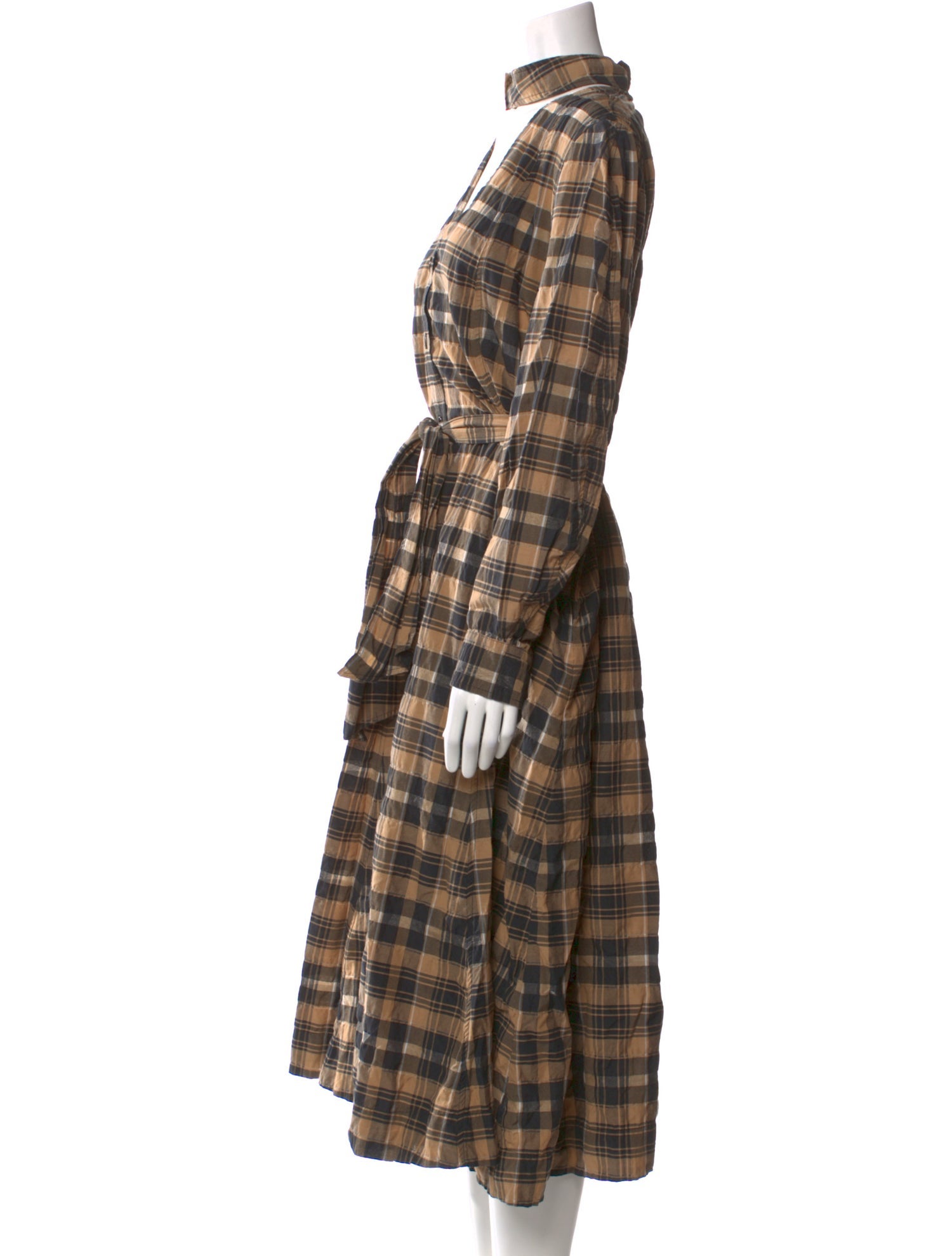 Ganni Plaid Print Long Dress