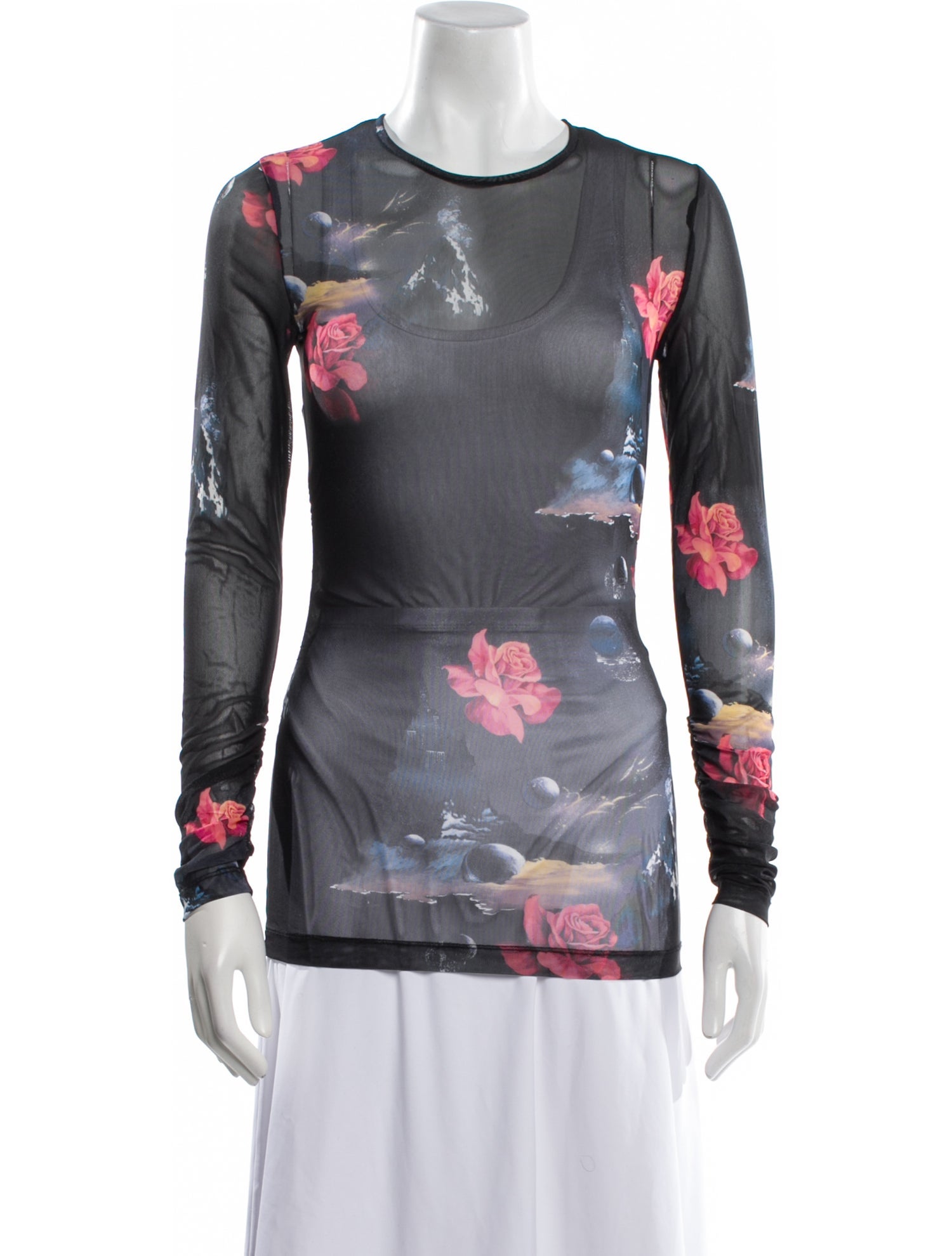Ganni Floral Print Crew Neck Top