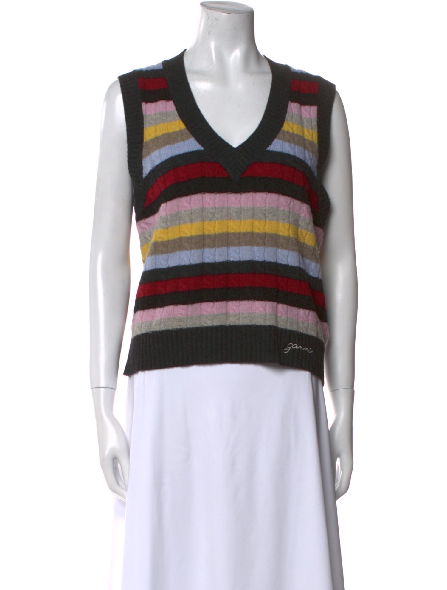 Ganni Striped V-Neck Sweater