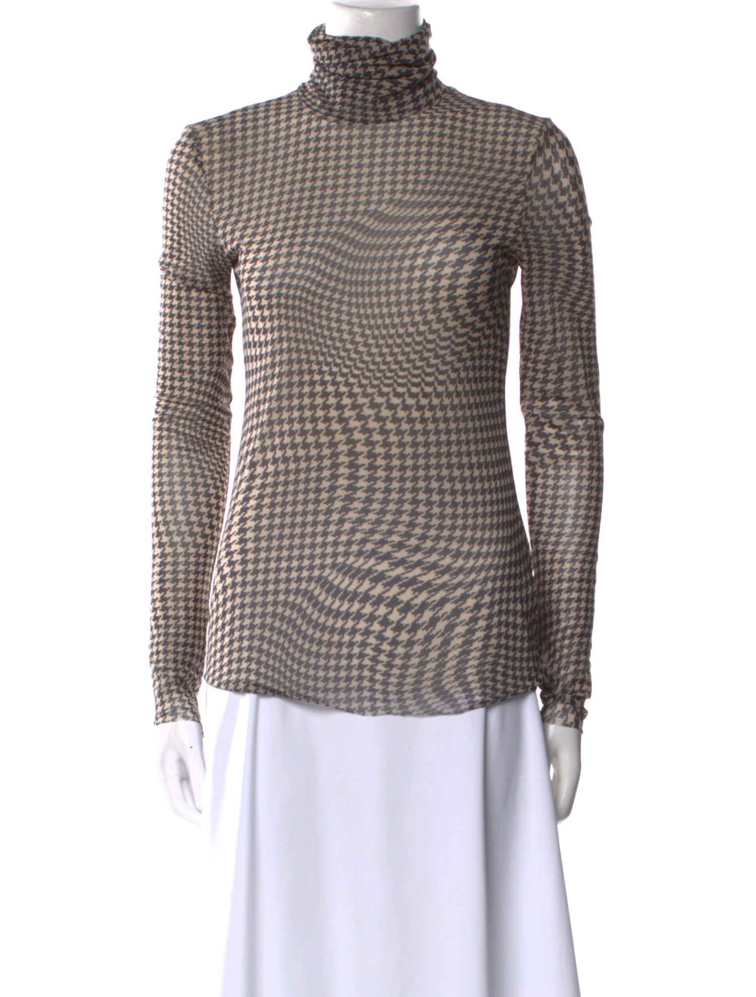 Ganni Houndstooth Print Turtleneck Blouse