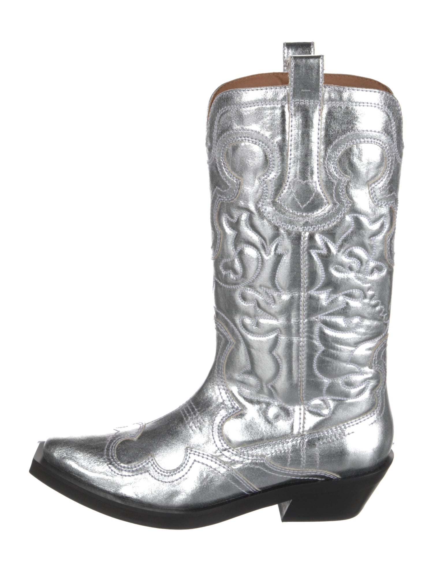 Ganni Leather Colorblock Pattern Western Boots